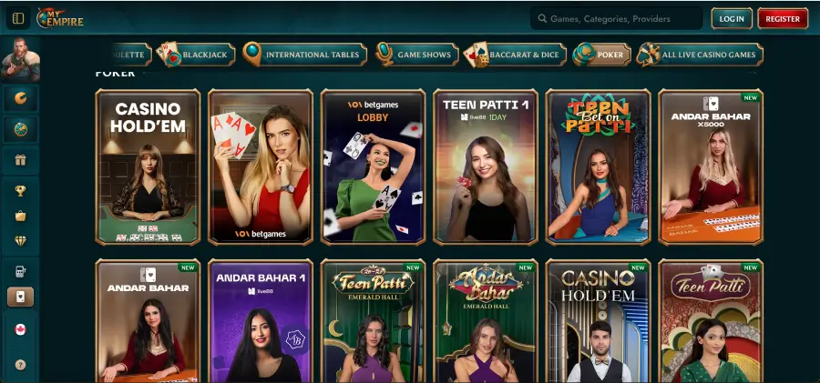 My empire live casino tables with roulette and blackjack on mobile